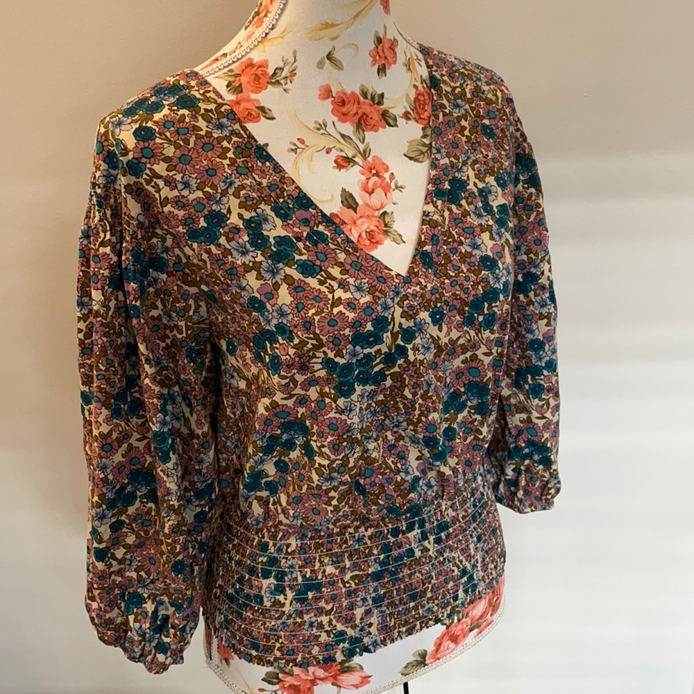 Anthropologie Floral V-neck top